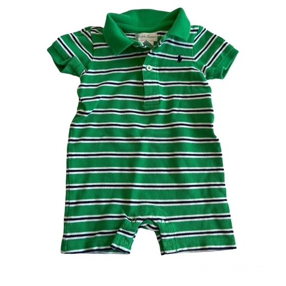Ralph Lauren Green & White Striped Bodysuit Onesie - Picture 1 of 4